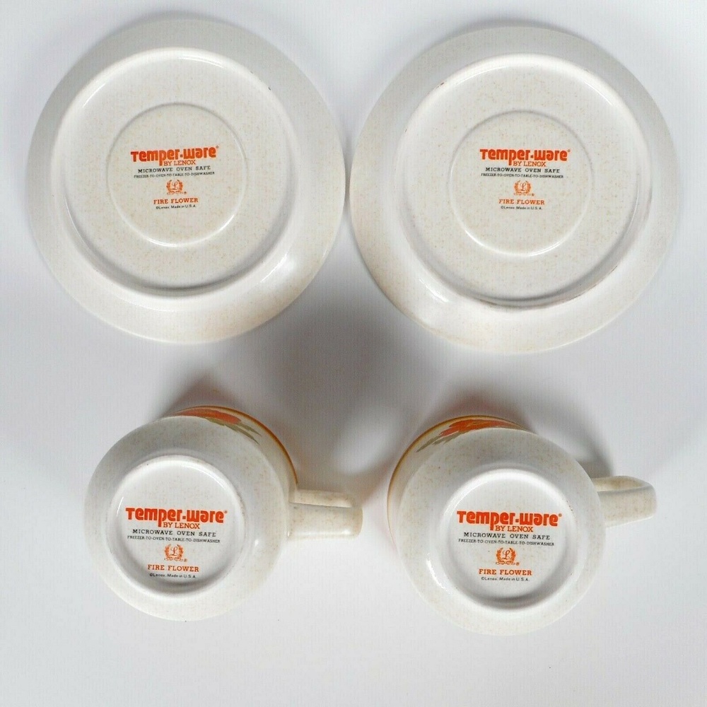 2 Vintage 70s Lenox Orange Fire Flower Temperware Cup Saucer Sets Oven Safe - Picture 10 of 12